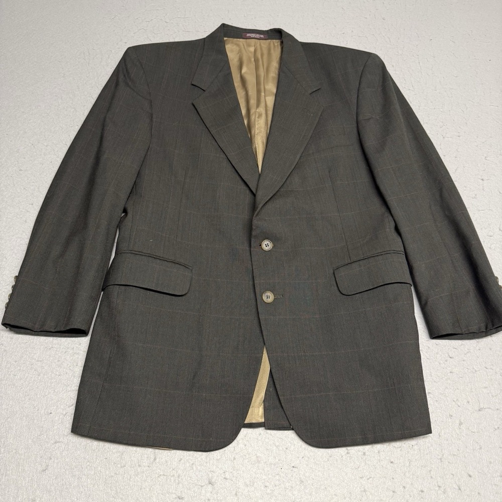 Vtg USA Made 42R Charcoal/Dark Olive Red Pane Wool Tweed Mens Blazer Suit Jacket
